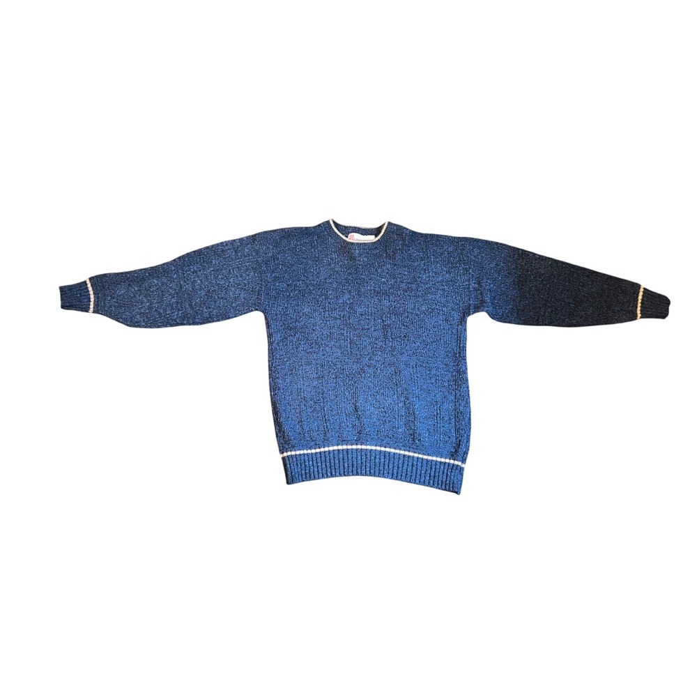 Vintage Palermo Mens Blue Marl Knit Crew Neck Sweater Made in USA Size Large